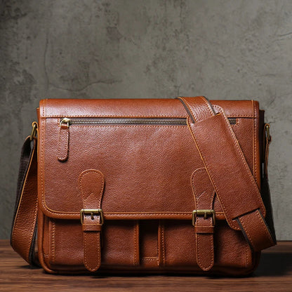 Luxury Cowhide Leather Crossbody Briefcase