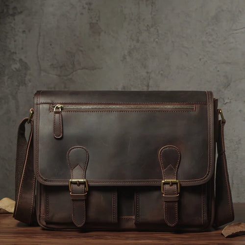 Luxury Cowhide Leather Crossbody Briefcase